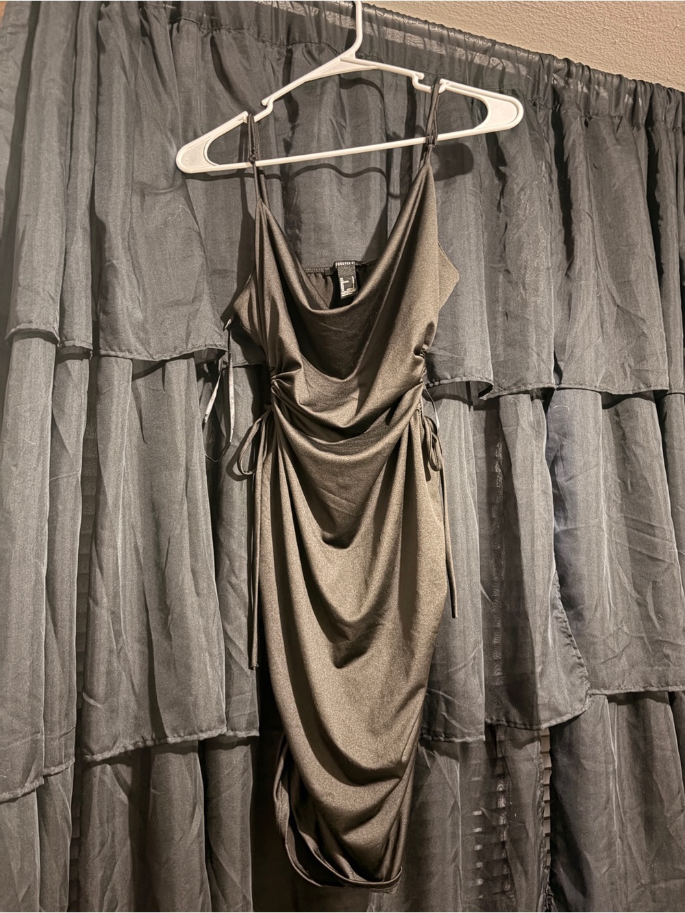 F21 Elegant Ruched Slip Dress in black